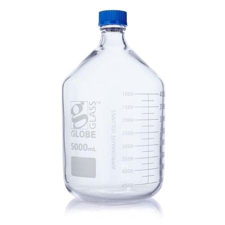 Globe Scientific Bottle, Media, Globe Glass, 5000mL, GL45 Screw Cap, Dual Graduations, 1/Box 8105000
